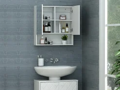 Armoire murale de salle de bain avec miroir et niche - Blanc - ZUMPA