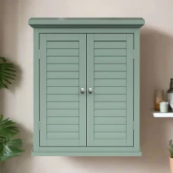 Armoire murale de salle de bain en effet bois vert avec 2 portes