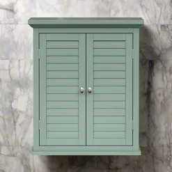 Armoire murale de salle de bain en effet bois vert avec 2 portes
