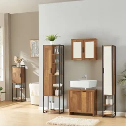 Armoire murale de salle de bain Namsskogan avec miroir 50 x 60 x 15 cm effet noyer noir en.casa