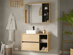 Armoire murale de salle de bain coloris naturel - 100 cm - PURNAL