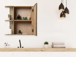 Armoire murale de salle de bain en teck avec miroir et niches - Coloris naturel - CIMAHI