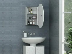 Armoire murale de salle de bain ovale avec miroir - Blanc - RURI