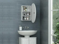 Armoire murale de salle de bain ovale avec miroir - Blanc - RURI