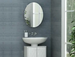 Armoire murale de salle de bain ovale avec miroir - Blanc - RURI