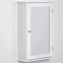 Armoire murale de salle de bain avec miroir - armoire à glace - placard de rangement toilettes - 1 porte, 2 étagères - blanc