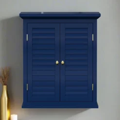 Armoire murale de salle de bain en effet bois bleu avec 2 portes