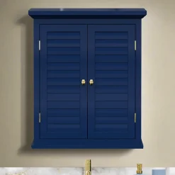 Armoire murale de salle de bain en effet bois bleu avec 2 portes