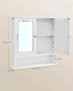 Armoire Murale, Meuble Salle de Bain, Placard de Rangement, Armoire Suspendue, 2 Portes-miroir et Compartiment Ouvert