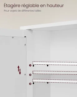 Armoire Murale, Meuble Salle de Bain, Placard de Rangement, Armoire Suspendue, 2 Portes-miroir et Compartiment Ouvert