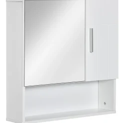 Armoire murale miroir de salle de bain - 2 portes, étagères, niche - dim. 54L x 15,2l x 55,3H cm - MDF blanc