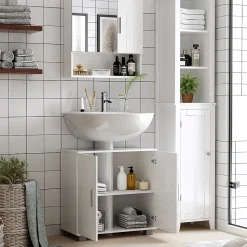 Armoire murale miroir de salle de bain - 2 portes, étagères, niche - dim. 54L x 15,2l x 55,3H cm - MDF blanc