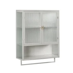 Armoire Murale Moderne avec Portes Vitrées et Porte-Serviettes, Meuble Mural avec Étagères - 60x23x78 cm - Blanc, Verre+Métal