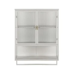 Armoire Murale Moderne avec Portes Vitrées et Porte-Serviettes, Meuble Mural avec Étagères - 60x23x78 cm - Blanc, Verre+Métal