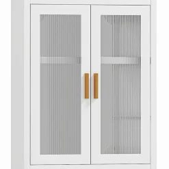 Armoire murale métal salle de bain étagère 2 portes acrylique cannelé 40 x 14 x 50 cm blanc doré