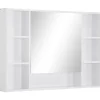 Armoire murale salle de bain avec miroir - 7 niches, étagère - 100 x 15 x 70 cm - MDF blanc