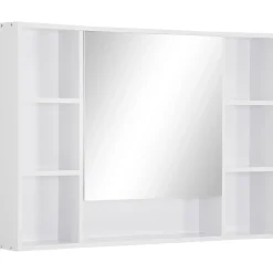Armoire murale salle de bain avec miroir - 7 niches, étagère - 100 x 15 x 70 cm - MDF blanc