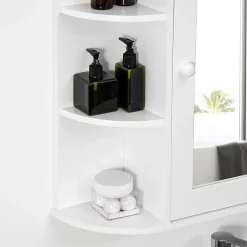 Armoire murale salle de bain blanche avec miroir, 8 compartiments, meuble suspendu multifonction, 66 x 17 x 63 cm