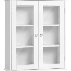 Armoire murale salle de bain 2 portes vitrées 2 étagères 55 x 20 x 65 cm blanc