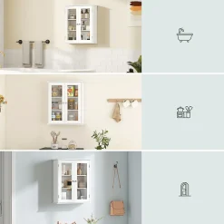 Armoire murale salle de bain 2 portes vitrées 2 étagères 55 x 20 x 65 cm blanc