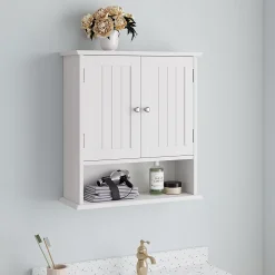 Armoire murale salle de bain blanche à double porte, armoire à pharmacie avec étagères réglables, multi-usage