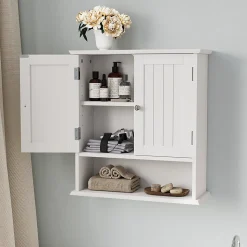 Armoire murale salle de bain blanche à double porte, armoire à pharmacie avec étagères réglables, multi-usage