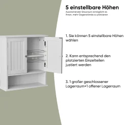 Armoire murale salle de bain blanche à double porte, armoire à pharmacie avec étagères réglables, multi-usage