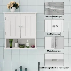 Armoire murale salle de bain blanche à double porte, armoire à pharmacie avec étagères réglables, multi-usage
