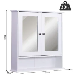 Armoire murale étagère salle de bain 56L x 13l x 58H cm double porte miroir étagère réglable MDF blanc