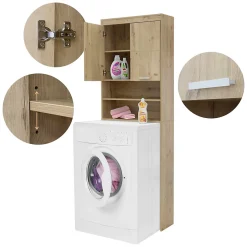 Armoire pour machine à laver 63x24x187 cm armoire haute MDF chêne salle de bain