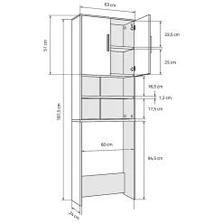 Armoire pour machine à laver 63x24x187 cm armoire haute MDF chêne salle de bain
