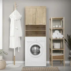 Armoire pour machine à laver 63x24x187 cm armoire haute MDF chêne salle de bain