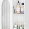Armoire Salle de Bain,avec Porte en Verre Trempé Canne, au-Dessus des Toilettes avec Étagère Réglable pour Salon Buanderie, Blanc