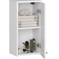 Armoire salle de bains AKORD FIN Meuble Haut Suspendue Blanche 30 cm 1 porte façade Blanche 2 étagères 30x22,5x60 cm