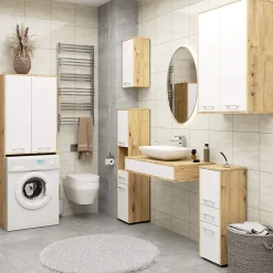 Armoire salle de bains AKORD FIN accr. au mur Chêne Artisan 60 cm 2 portes façade Blanche 2 étagères 60x22,5x60 cm