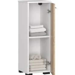 Armoire salle de bains AKORD FIN Blanche 30 cm 1 porte façade Chêne Sonoma 2 étagères 30x30x85 cm