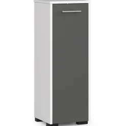 Armoire salle de bains AKORD FIN Blanche 30 cm 1 porte façade Gris Graphite 2 étagères 30x30x85 cm