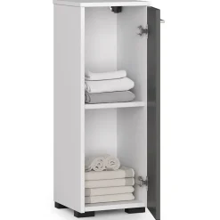 Armoire salle de bains AKORD FIN Blanche 30 cm 1 porte façade Gris Graphite 2 étagères 30x30x85 cm