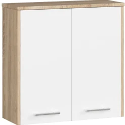 Armoire salle de bains AKORD FIN Meuble Haut Suspendue Chêne Sonoma 60 cm 2 portes façade Blanche 2 étagères 60x22,5x60 cm