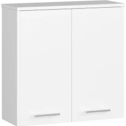 Armoire salle de bains AKORD FIN Meuble Haut Suspendue Blanche 60 cm 2 portes façade Blanche 2 étagères 60x22,5x60 cm