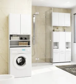 Armoire salle de bains AKORD FIN Meuble Haut Suspendue Blanche 60 cm 2 portes façade Blanche 2 étagères 60x22,5x60 cm