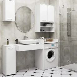 Armoire salle de bains suspendue AKORD FIN Blanche 64 cm 2 portes pleine Blanche 4 étagères 64x30x94 cm