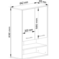 Armoire salle de bains suspendue AKORD FIN Chêne Sonoma 64 cm 2 portes façade Blanche 4 étagères 64x30x94 cm