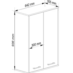 Armoire salle de bains suspendue AKORD FIN Chêne Sonoma 64 cm 2 portes pleine Blanche 4 étagères 64x30x94 cm