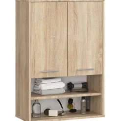 Armoire salle de bains suspendue AKORD FIN Chêne Sonoma 64 cm 2 portes façade Chêne Sonoma 4 étagères 64x30x94 cm