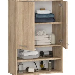 Armoire salle de bains suspendue AKORD FIN Chêne Sonoma 64 cm 2 portes façade Chêne Sonoma 4 étagères 64x30x94 cm