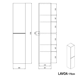 Armoire suspendue Colonne de rangement 35x170x35cm (LxHxP) Bleu nuit mat poignée métal Chrome, Garantie 5 ans - LAVOA