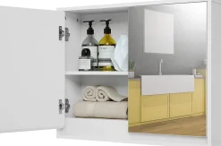 Armoire Toilette avec Miroir Murale, 2/3 Porte et 2/3 Etagères, Meuble à Miroir de Salle de Bain en MDF (56x14x45CM-2 Portes)