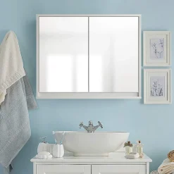 Armoire Toilette avec Miroir Murale, 2/3 Porte et 2/3 Etagères, Meuble à Miroir de Salle de Bain en MDF (56x14x45CM-2 Portes)