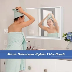 Armoire Toilette avec Miroir Murale, 2/3 Porte et 2/3 Etagères, Meuble à Miroir de Salle de Bain en MDF (56x14x45CM-2 Portes)